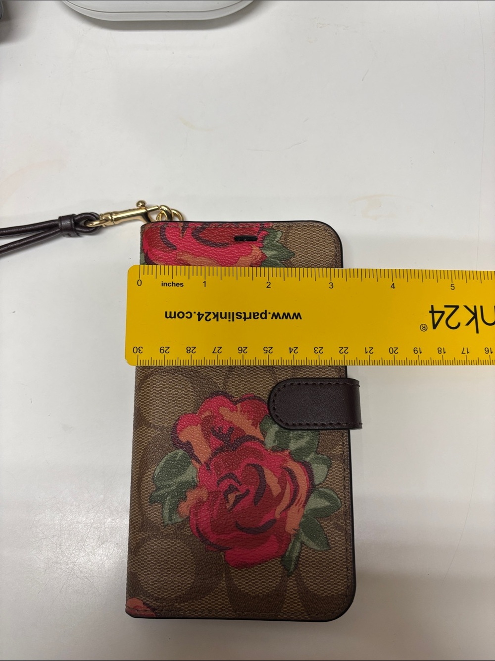 Coach Brown Signature Canvas Phone Wallet Case with Red Floral Print - Picture 10 of 10